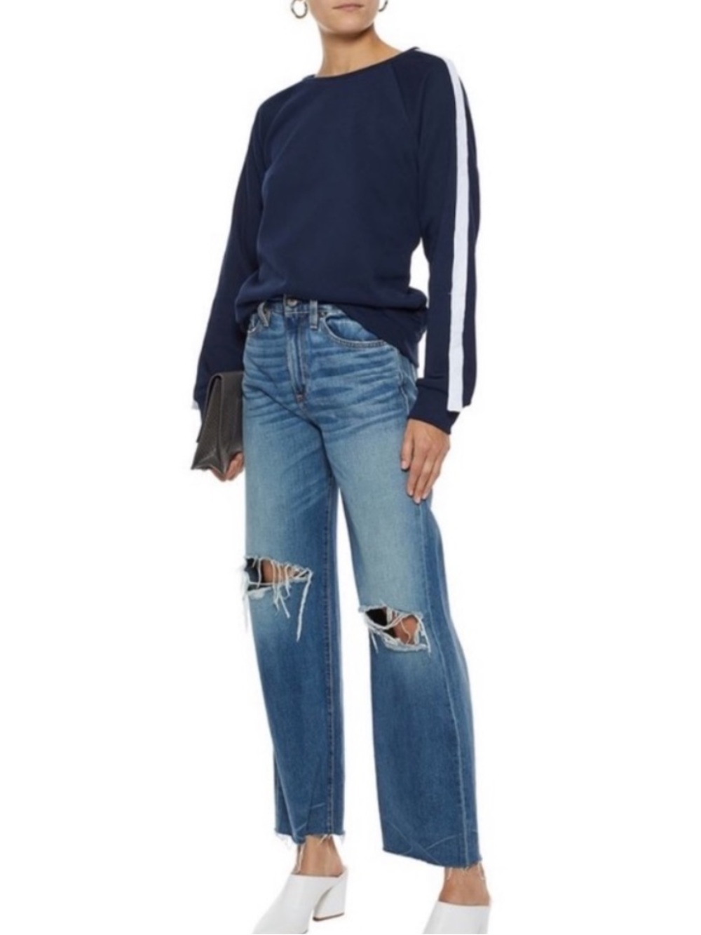 Walter Baker Navy Blokette Parker Sweatshirt Snap Detail